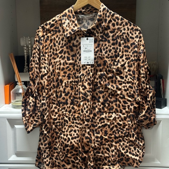 Zara Tops - Zara Leopard Print Oversized Button down Shirt